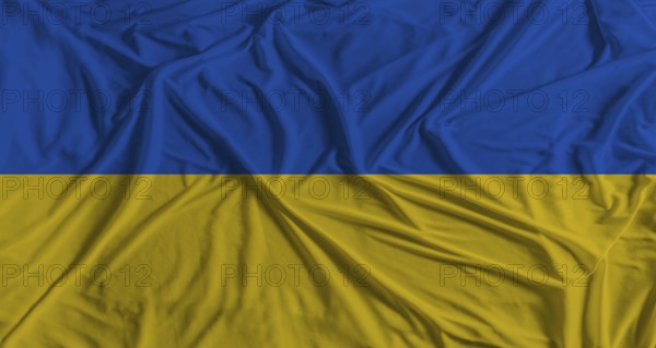 Ukrainian flag with fabric texture background. National flag of Ukraine