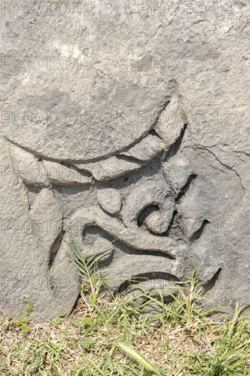 Fragment of volcanic stone wall of ancient temple, Garni, Armenia