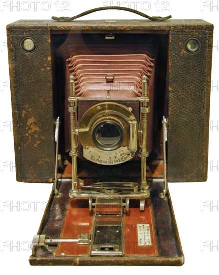 Codak folding travel camera, USA 1898, isolated
