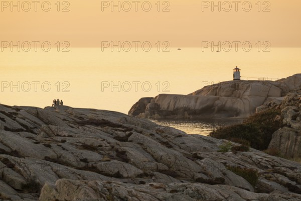Small lighthouse at sunset, archipelago, Smögen, Smögenbryggan, Västra Götalands Län, Bohuslän, Sweden