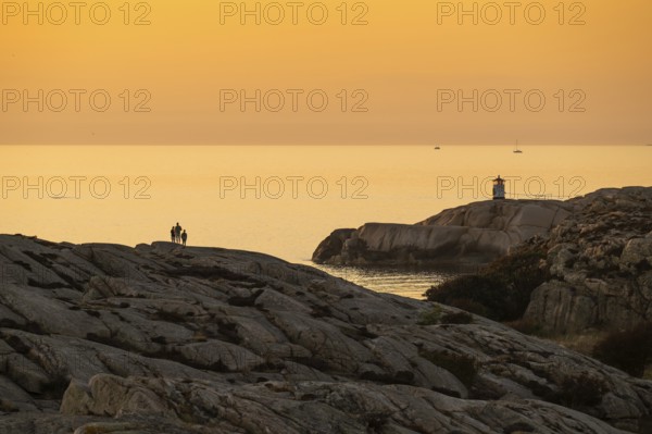 Small lighthouse at sunset, archipelago, Smögen, Smögenbryggan, Västra Götalands Län, Bohuslän, Sweden