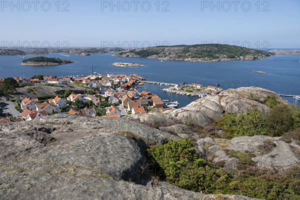View over the archipelago and the village of Fjällbacka, Bohuslän, West Sweden, Sweden