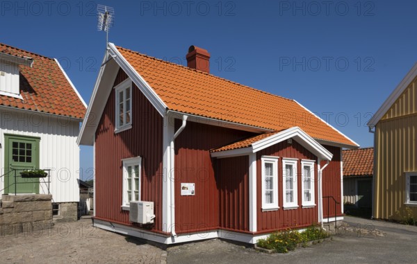 Traditional, falun red, Swedish house, Fjällbacka, Bohuslän, West Sweden, Sweden