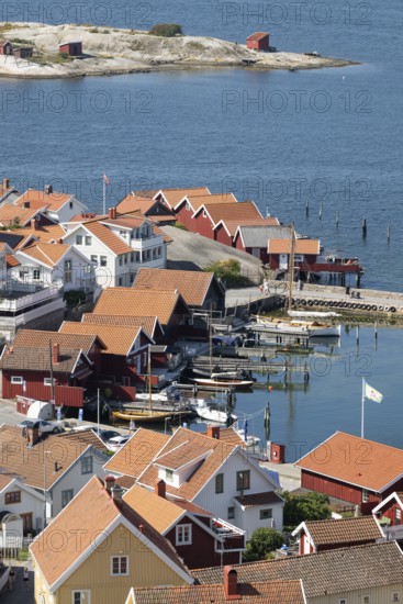 Houses and jetty, Fjällbacka, Bohuslän, West Sweden, Sweden