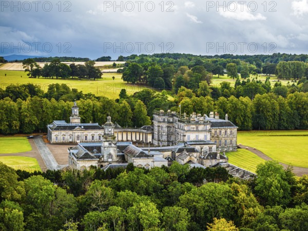 Hopetoun House from a drone, South Queensferry, Edinburgh, Scotland, United Kingdom