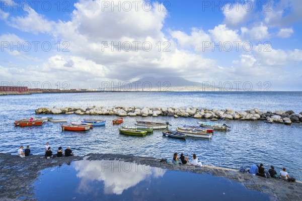 Seaside in Naples with Mount Vesuvius in backround, Campania, Italy