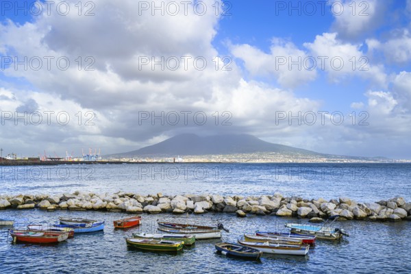 Seaside in Naples with Mount Vesuvius in backround, Campania, Italy