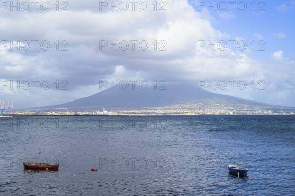 Seaside in Naples with Mount Vesuvius in backround, Campania, Italy