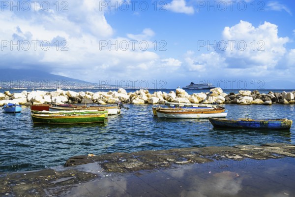 Seaside in Naples with Mount Vesuvius in backround, Campania, Italy