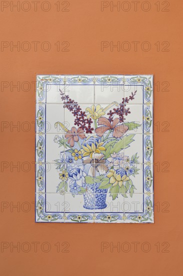 Painted wall tiles on a house wall, Lagos, Algarve, Portugal