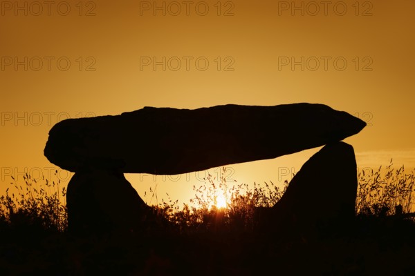 Dolmen at sunset, Finistere department, Brittany, France