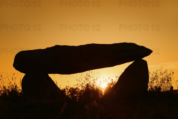 Dolmen at sunset, Finistere department, Brittany, France