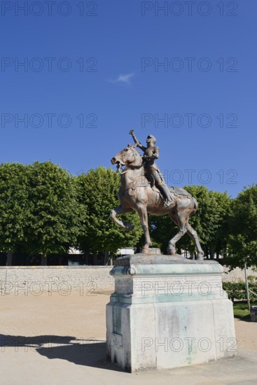 Equestrian statue of Joan of Arc in the park Les Jardins de l'Évêché, Blois, Loir-et-Cher department, Centre-Val de Loire region, France
