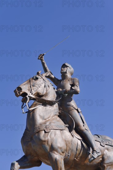 Equestrian statue of Joan of Arc in the park Les Jardins de l'Évêché, Blois, Loir-et-Cher department, Centre-Val de Loire region, France