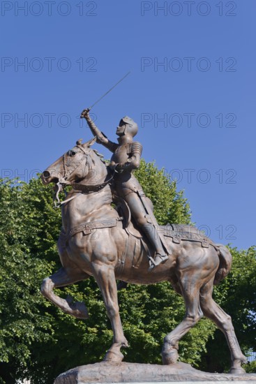 Equestrian statue of Joan of Arc in the park Les Jardins de l'Évêché, Blois, Loir-et-Cher department, Centre-Val de Loire region, France