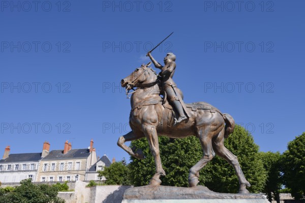 Equestrian statue of Joan of Arc in the park Les Jardins de l'Évêché, Blois, Loir-et-Cher department, Centre-Val de Loire region, France