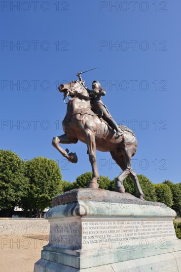 Equestrian statue of Joan of Arc in the park Les Jardins de l'Évêché, Blois, Loir-et-Cher department, Centre-Val de Loire region, France