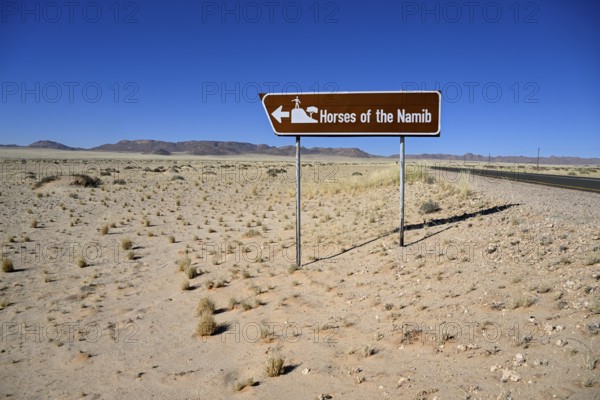 Sign desert horses, near Garub, Karas region, Namibia
