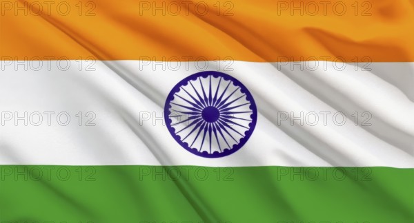 The national flag of India, a tricolor with saffron, white, and green stripes, and the Ashoka Chakra in the center, is waving, AI generated