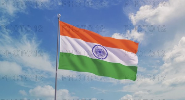 The Indian flag, a symbol of the country's identity, flutters in the wind with a vibrant display of colors, set against a backdrop of a clear, sunny sky, AI generated