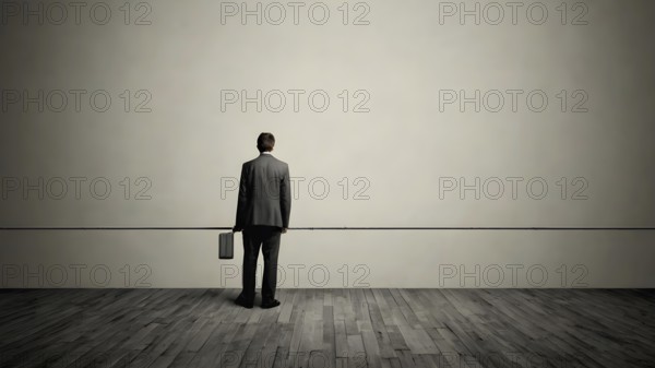 A metaphorical image of a contemplating lonely man. Young man thinking about things in life. AI generated image