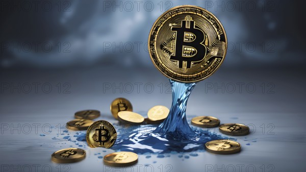 Gold Bitcoin crypto currency. digital coin crypto currency. The concept of crypto currency. blockchain technology, AI generated