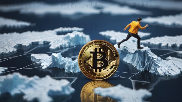 Gold Bitcoin crypto currency. digital coin crypto currency. The concept of crypto currency. blockchain technology, AI generated