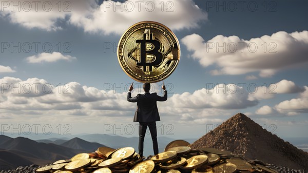 Gold Bitcoin crypto currency. digital coin crypto currency. The concept of crypto currency. blockchain technology, AI generated