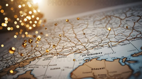 Continent world map. Outline World Map Background. Global network connection, AI generated