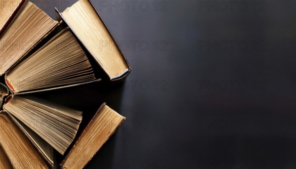 Old books arranged highlighting their historical significance. Neatly arranged representing a collection of wisdom, AI generated