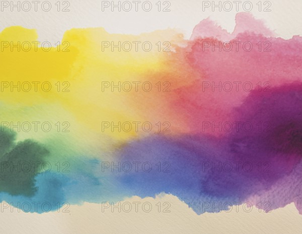 Bright watercolor art showcasing vibrant hues blending with artistic paint splashes, perfect for creative and artistic themes, AI generated
