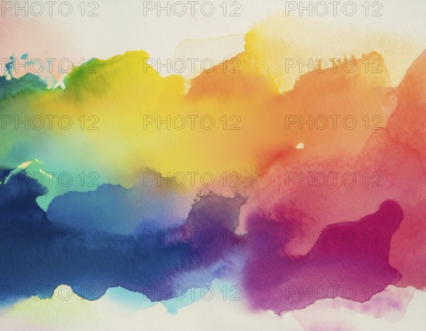 Bright watercolor art showcasing vibrant hues blending with artistic paint splashes, perfect for creative and artistic themes, AI generated