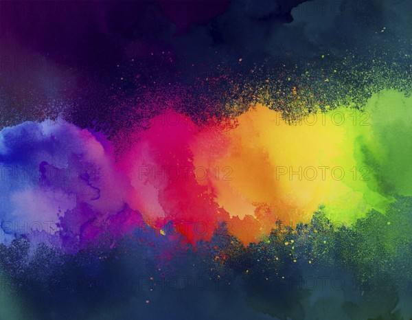 Colorful abstract art depicting a vibrant explosion of rainbow hues on a dark background, evoking creativity and artistic expression, AI generated