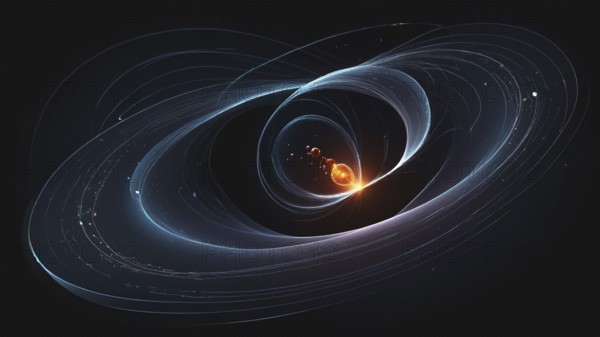 Science element concept Quantum Mechanics, formula, curvature of spacetime in a gravitational field, black hole, AI generated