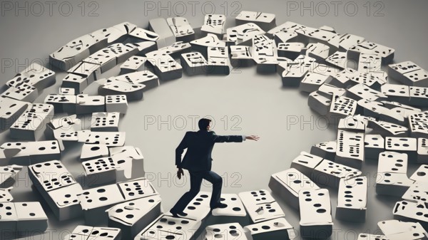 Man climbing up stairs. Ladder of Success. AI generated image, ai