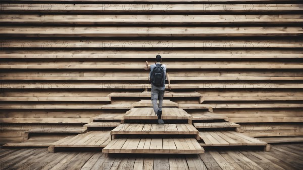 Man climbing up stairs. Ladder of Success. AI generated image, ai