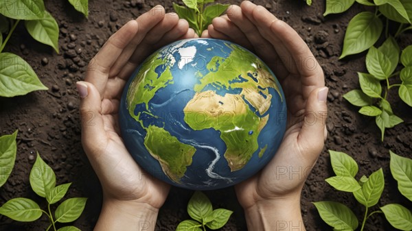 Saving environment planting trees, ecology concept. World Earth Day. AI generated image, ai