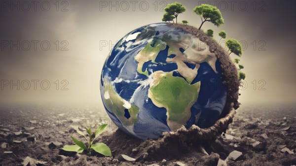 Saving environment planting trees, ecology concept. World Earth Day. AI generated image, ai
