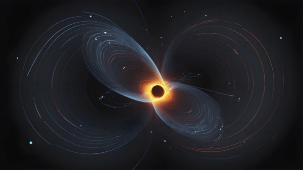 Science element concept Quantum Mechanics, formula, curvature of spacetime in a gravitational field, black hole, AI generated