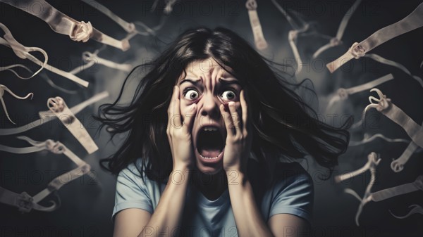 Panic disorder, Psychology, solitude, fear or mental health problems concept. Depressed Person suffering from severe fear, AI generated