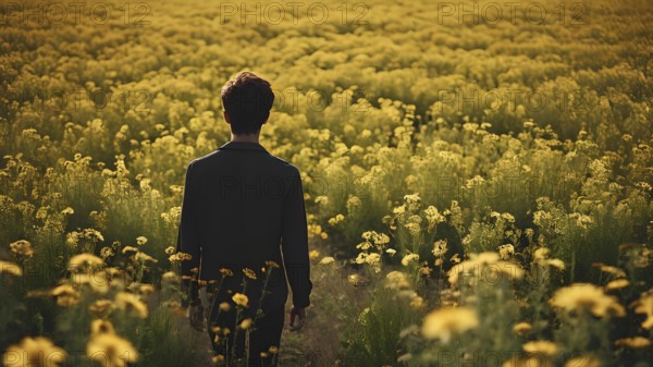 Floral field and Life Concept. Sign of Mental Health, Wellbeing and Healthy Lifestyles. The concept of Positive Mind Concept. Enjoying Life Concept, AI generated