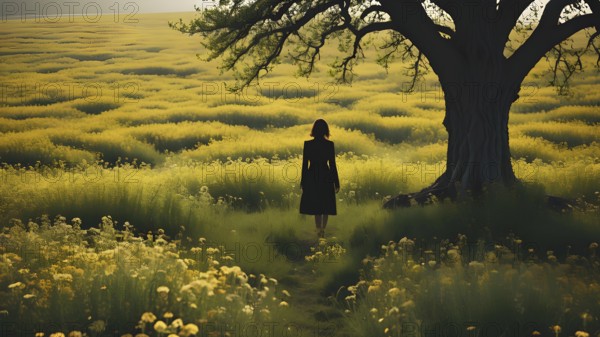 Floral field and Life Concept. Sign of Mental Health, Wellbeing and Healthy Lifestyles. The concept of Positive Mind Concept. Enjoying Life Concept, AI generated