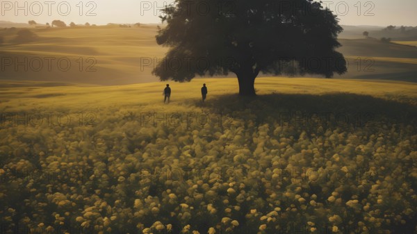 Floral field and Life Concept. Sign of Mental Health, Wellbeing and Healthy Lifestyles. The concept of Positive Mind Concept. Enjoying Life Concept, AI generated