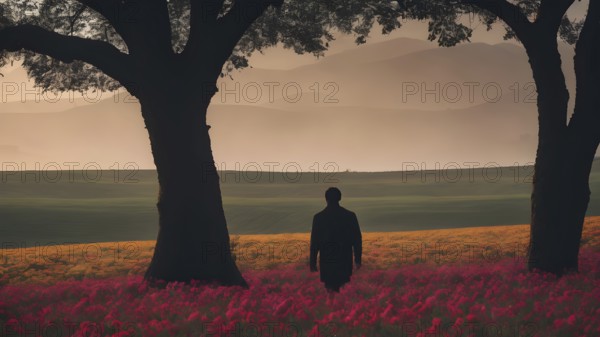 Floral field and Life Concept. Sign of Mental Health, Wellbeing and Healthy Lifestyles. The concept of Positive Mind Concept. Enjoying Life Concept, AI generated