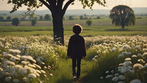 Floral field and Life Concept. Sign of Mental Health, Wellbeing and Healthy Lifestyles. The concept of Positive Mind Concept. Enjoying Life Concept, AI generated
