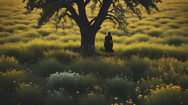 Floral field and Life Concept. Sign of Mental Health, Wellbeing and Healthy Lifestyles. The concept of Positive Mind Concept. Enjoying Life Concept, AI generated