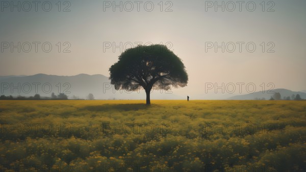 Floral field and Life Concept. Sign of Mental Health, Wellbeing and Healthy Lifestyles. The concept of Positive Mind Concept. Enjoying Life Concept, AI generated