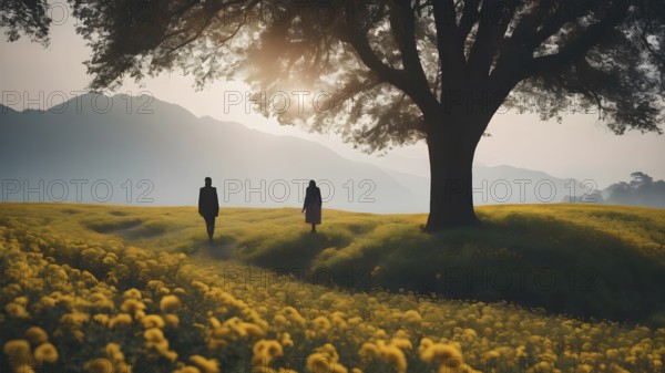 Floral field and Life Concept. Sign of Mental Health, Wellbeing and Healthy Lifestyles. The concept of Positive Mind Concept. Enjoying Life Concept, AI generated