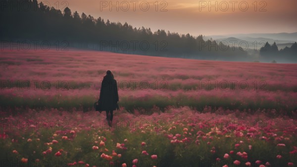 Floral field and Life Concept. Sign of Mental Health, Wellbeing and Healthy Lifestyles. The concept of Positive Mind Concept. Enjoying Life Concept, AI generated