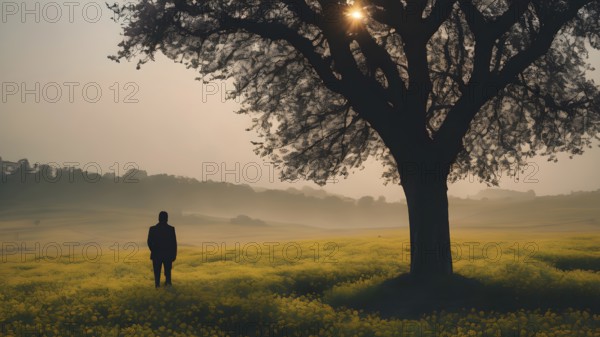 Floral field and Life Concept. Sign of Mental Health, Wellbeing and Healthy Lifestyles. The concept of Positive Mind Concept. Enjoying Life Concept, AI generated